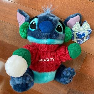 NWT 11" DISNEY STORE Stitch Holiday Plush Naughty Sweater w/Snowball